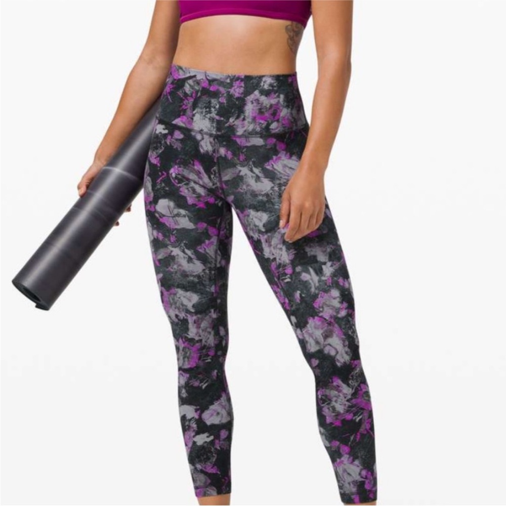 lululemon athletica Black Gray Purple Floral Print High-Rise Leggings